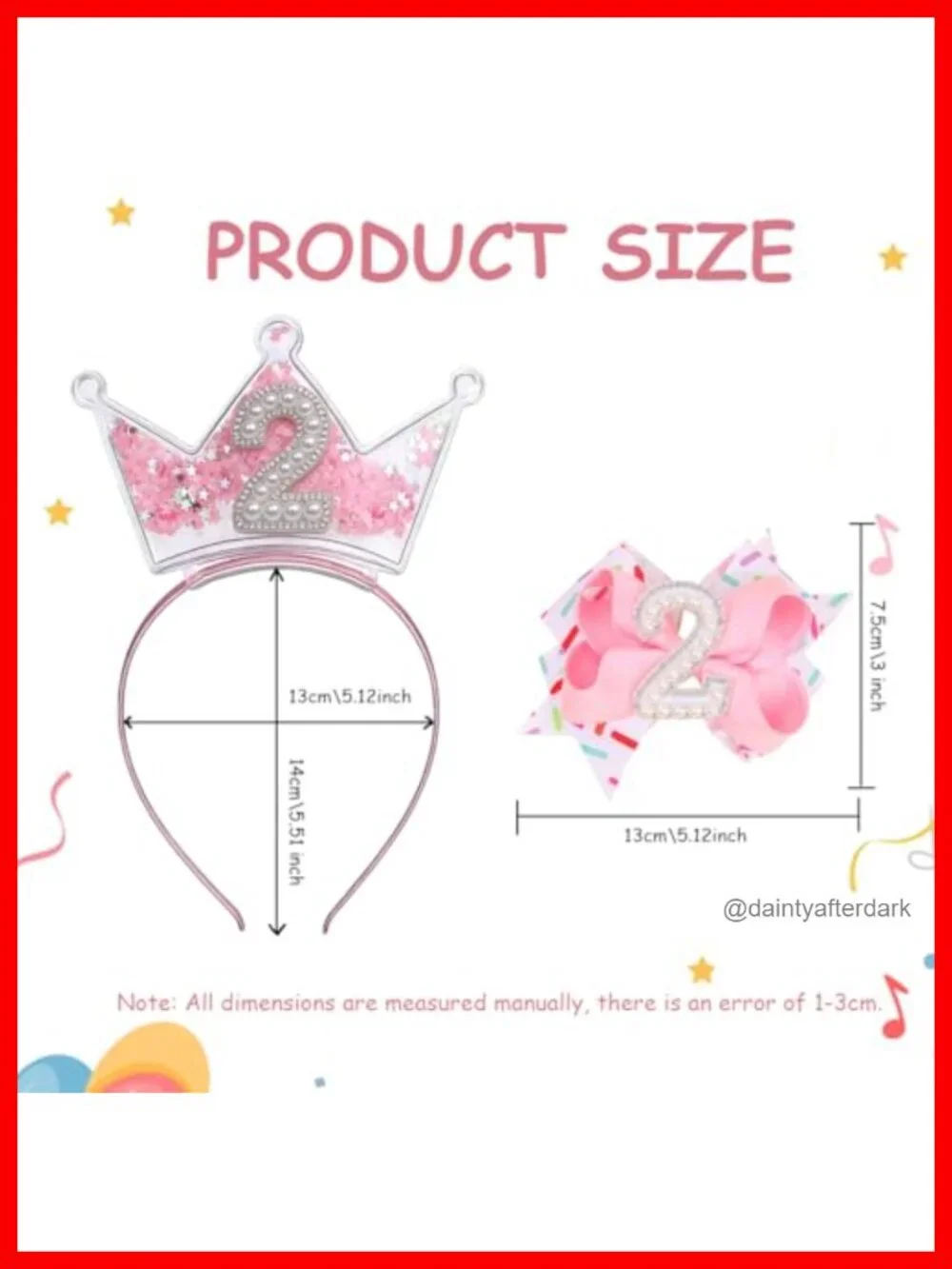 Birthday Crown Headband and Hair Bow Set with Rhinestones for Princess Party